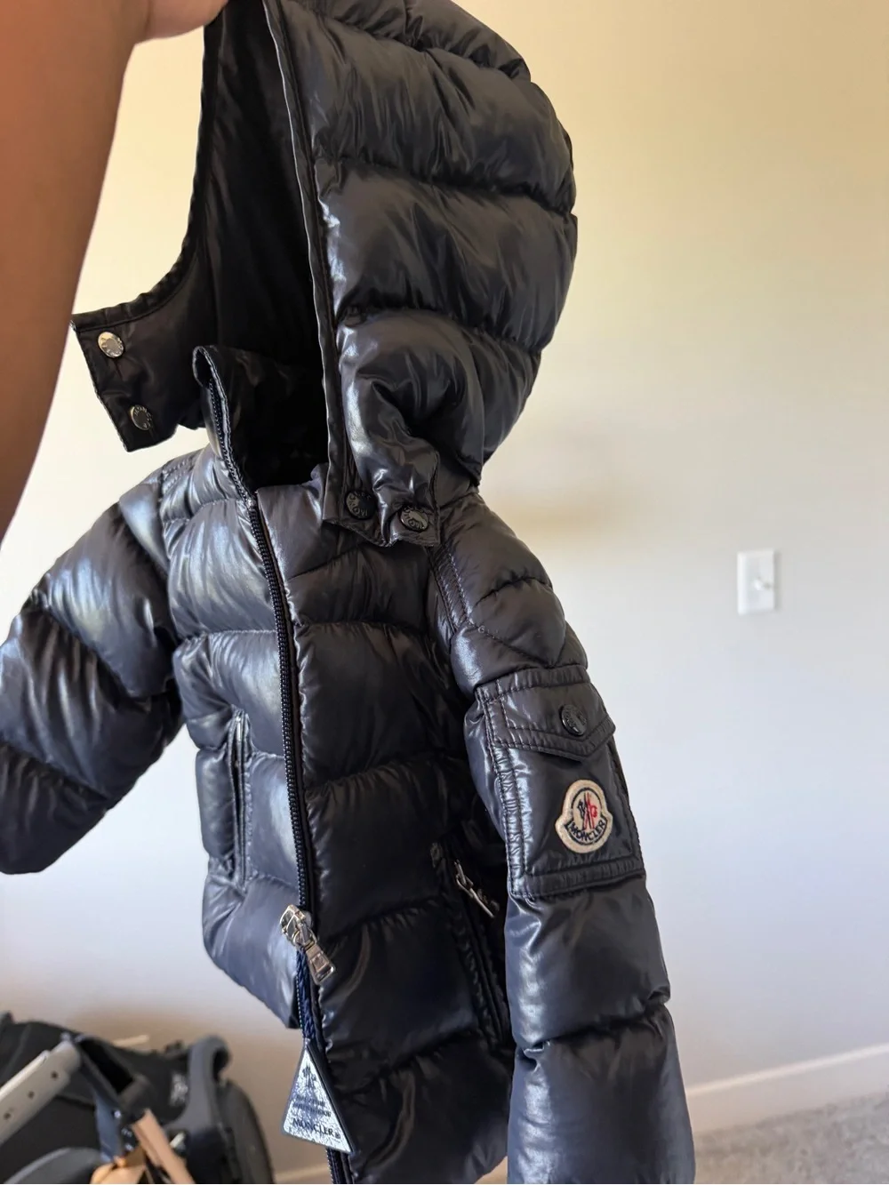 Moncler Black Shiny Quilted Down Jacket with Comic Label